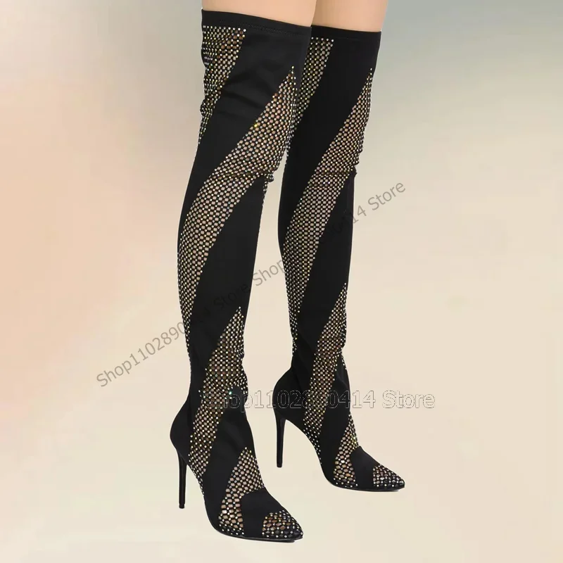 Black Beige Mesh Hollow Design Pointed Toe Boots Elastic Band Women Shoes Thin High Heels Fashion Party 2023 Zapatos Para Mujere 
Black Beige Mesh Hollow Design Pointed Toe Boots Elastic Band Women Shoes Thin High Heels Fashion Party 2023 Zapatos Para Mujere