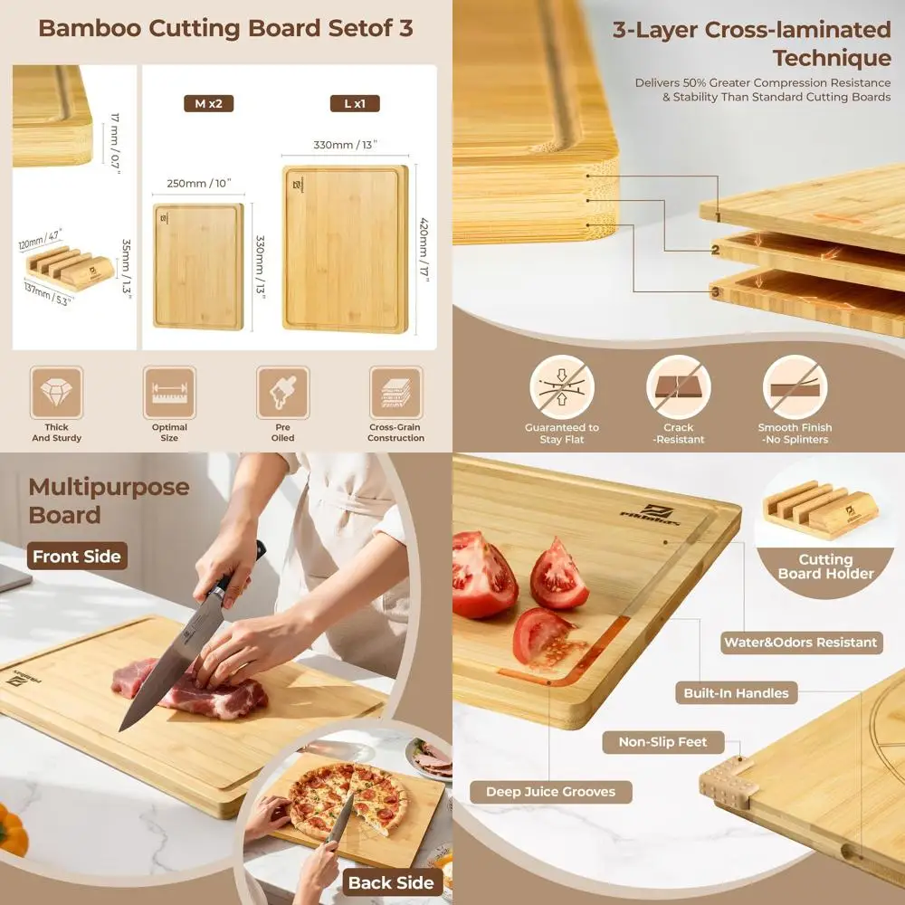 Set of 4 Bamboo Cutting Boards with Holder, Non-Slip Charcuterie Board, Steak Serving Tray with Juice Groove, Suitable for Meat,
Set of 4 Bamboo Cutting Boards with Holder, Non-Slip Charcuterie Board, Steak Serving Tray with Juice Groove, Suitable for Meat,