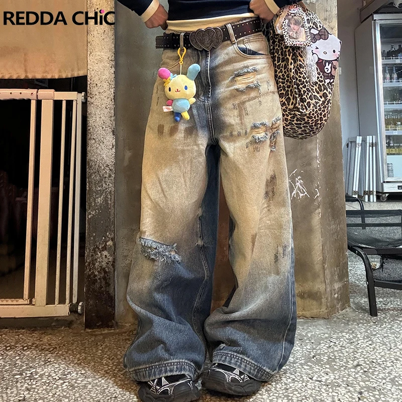 ReddaChic унисекс женские рваные мешковатые джинсы 90-х годов ретро грязные стирки градиент с высокой талией брюки большого размера Harajuku Y2k уличная одежда 
ReddaChic унисекс женские рваные мешковатые джинсы 90-х годов ретро грязные стирки градиент с высокой талией брюки большого размера Harajuku Y2k уличная одежда
