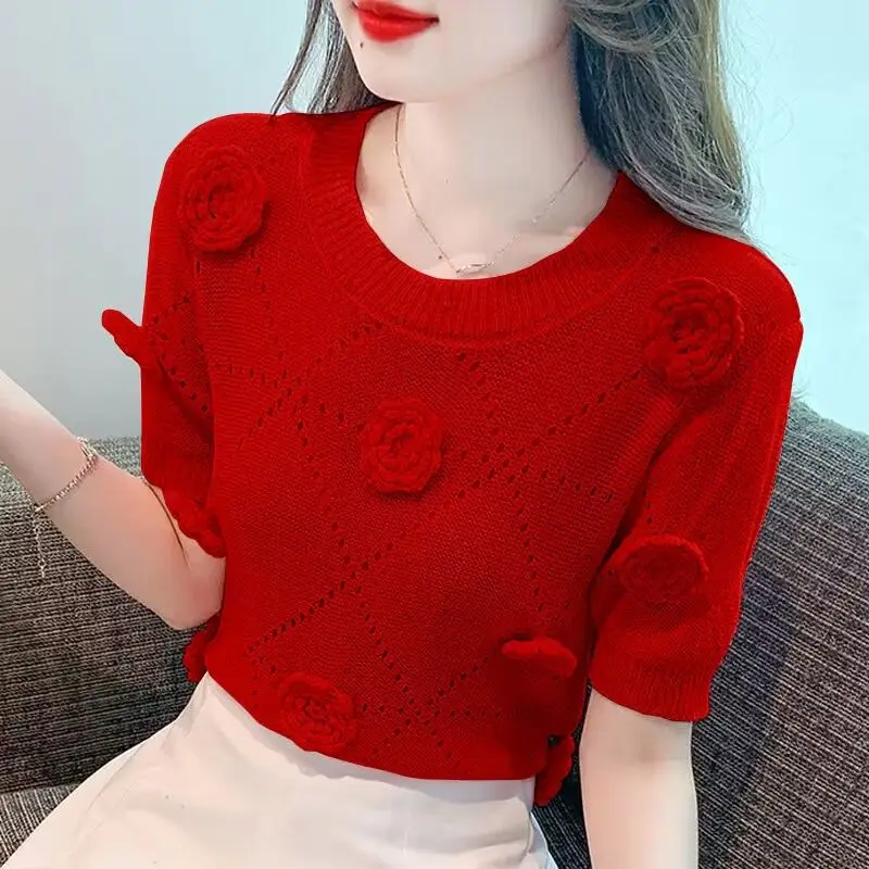 Женская летняя футболка, вязаные свитера с 3D цветами, кроп-топы, Женский вязаный пуловер с коротким рукавом и вырезами, Женский пуловер Q912
Женская летняя футболка, вязаные свитера с 3D цветами, кроп-топы, Женский вязаный пуловер с коротким рукавом и вырезами, Женский пуловер Q912