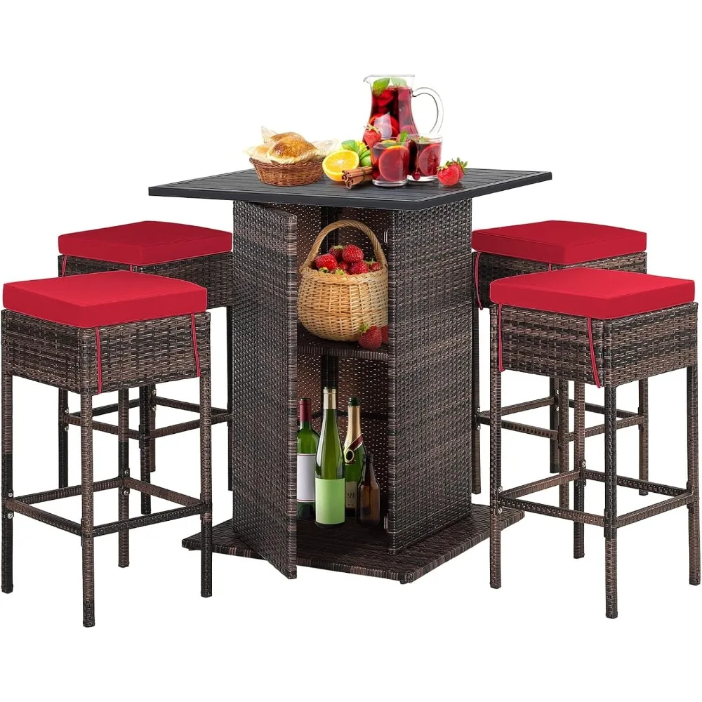 5-piece rattan set, outdoor rattan table and 4 stools, heavy-duty steel frame, courtyard bar furniture set
5-piece rattan set, outdoor rattan table and 4 stools, heavy-duty steel frame, courtyard bar furniture set