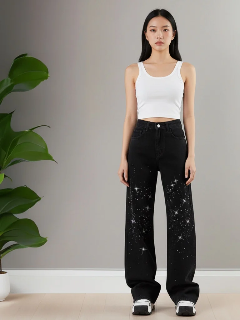 Faionable iny Rhinestone Embellied Heavy Du Широкие брюки прямого кроя с высокой талией Джинсы для женщин Весенний сезон Повседневные...
Faionable iny Rhinestone Embellied Heavy Du Широкие брюки прямого кроя с высокой талией Джинсы для женщин Весенний сезон Повседневные...