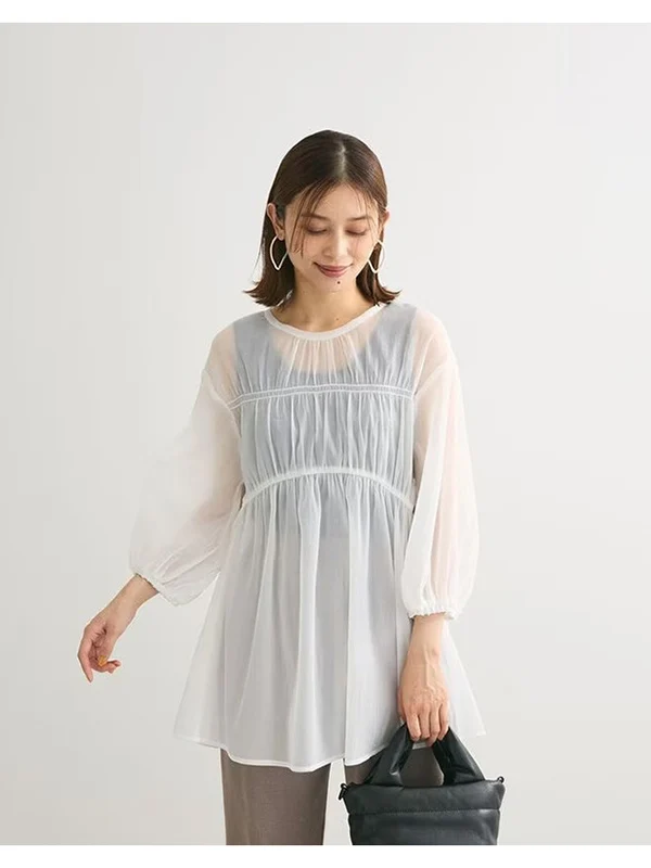 Summer Lightweight See-through Seven-quarter Sleeve Women's Shirt Loose Fit Knot Waist-cinching Transparent Cover-up
Summer Lightweight See-through Seven-quarter Sleeve Women's Shirt Loose Fit Knot Waist-cinching Transparent Cover-up