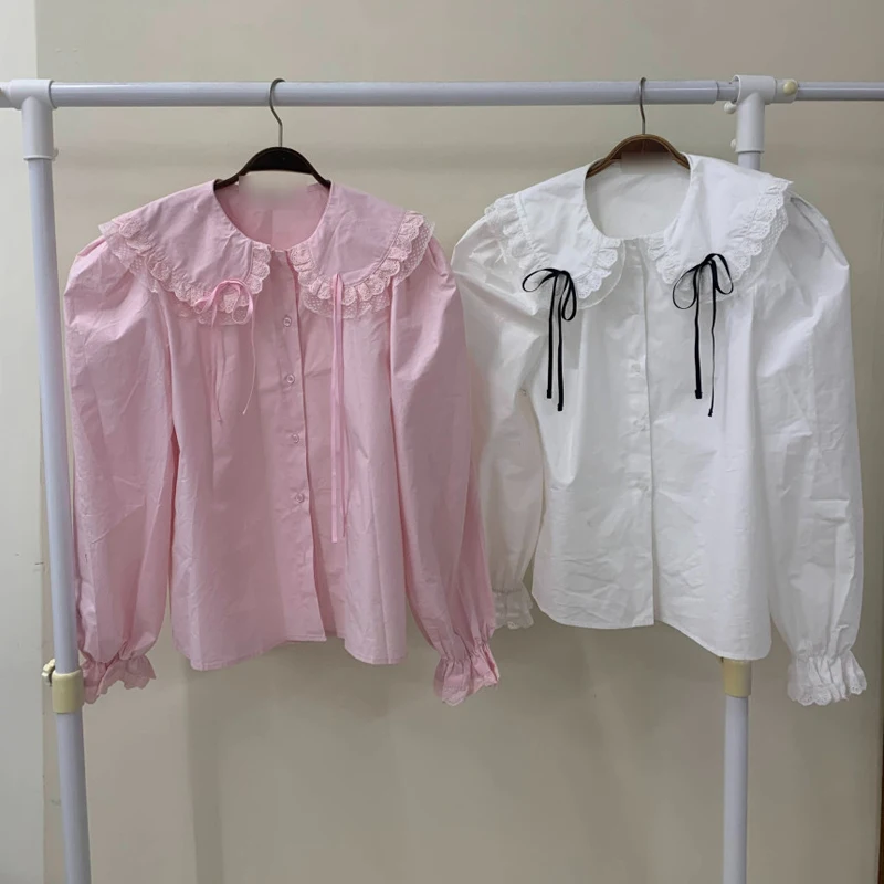 Korea Spring Women's Sweet Bow Big Peter Pan Collar Loose Shirt Puff Long Sleeve Elegant Fashion Cotton Blouse Woman Clothing
Korea Spring Women's Sweet Bow Big Peter Pan Collar Loose Shirt Puff Long Sleeve Elegant Fashion Cotton Blouse Woman Clothing