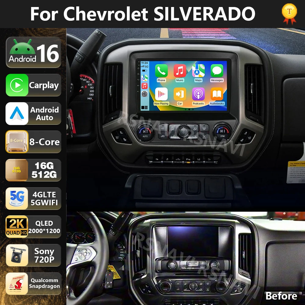 Qualcomm Android 16 Car Radio Player For Chevrolet Colorado 2014-2018 Silverado GMC Sierra VIA Vtrux Truck 2014-2018 Stereo auto
Qualcomm Android 16 Car Radio Player For Chevrolet Colorado 2014-2018 Silverado GMC Sierra VIA Vtrux Truck 2014-2018 Stereo auto
