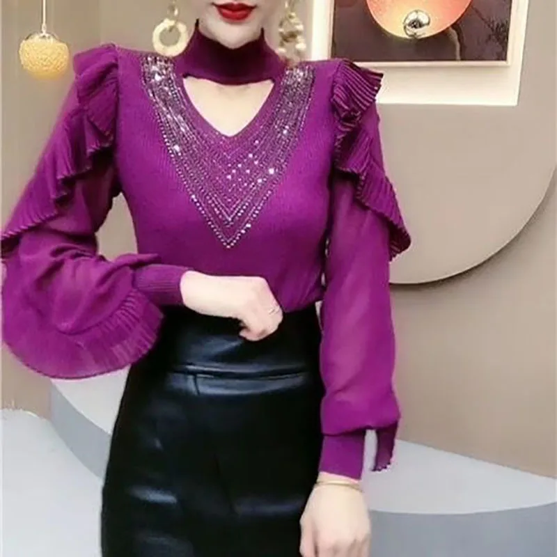 Fashion Hollow Out Diamonds Folds Ruffles Blouse Women's Clothing 2023 Winter New Oversized Casual Pullovers Office Lady Shirt
Fashion Hollow Out Diamonds Folds Ruffles Blouse Women's Clothing 2023 Winter New Oversized Casual Pullovers Office Lady Shirt