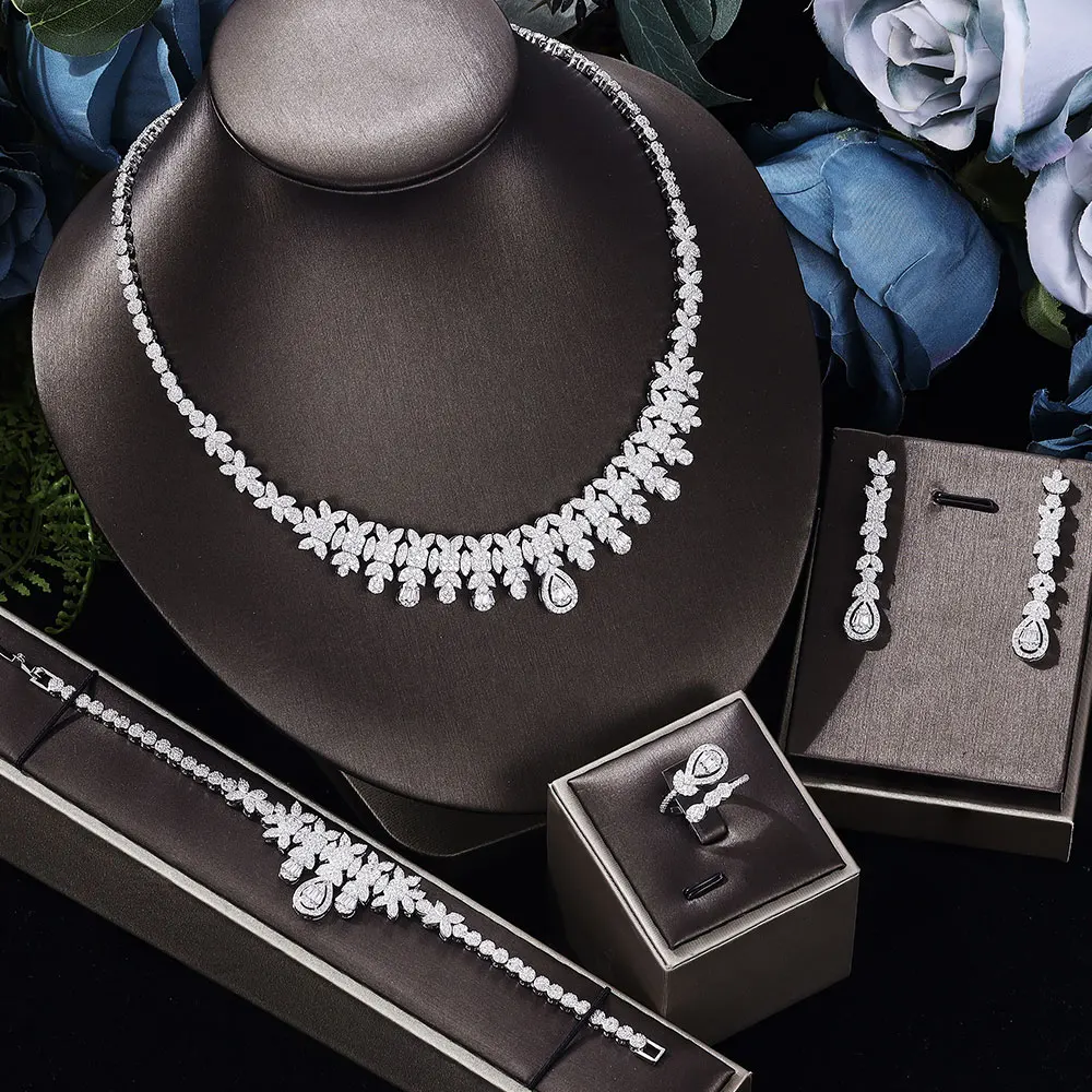 4pcs Bridal Zirconia Full Jewelry Sets For Women Party, Luxury Dubai Nigeria CZ Crystal Wedding Jewelry Sets
4pcs Bridal Zirconia Full Jewelry Sets For Women Party, Luxury Dubai Nigeria CZ Crystal Wedding Jewelry Sets