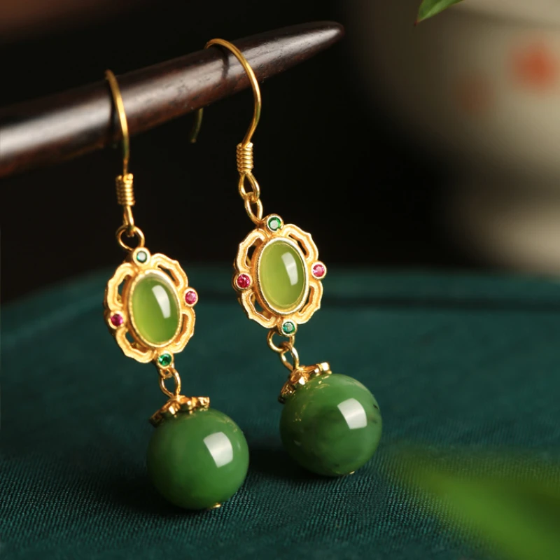 *Pure Silver Earrings for Women's New Chinese Style Qipao Green Vintage Jade Earrings
*Pure Silver Earrings for Women's New Chinese Style Qipao Green Vintage Jade Earrings