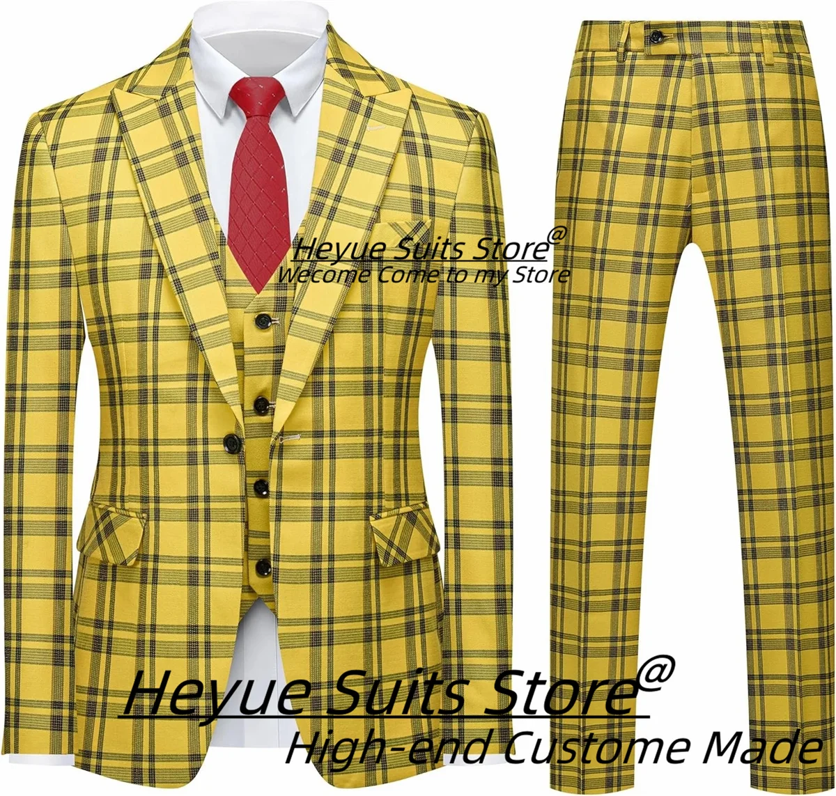 Yellow Plaid Men Suits Customized Slim Fit Peak Lapel Groom Wedding Tuxedos 3Pieces Sets Male Prom Blazers Elegant Costume Homme
Yellow Plaid Men Suits Customized Slim Fit Peak Lapel Groom Wedding Tuxedos 3Pieces Sets Male Prom Blazers Elegant Costume Homme
