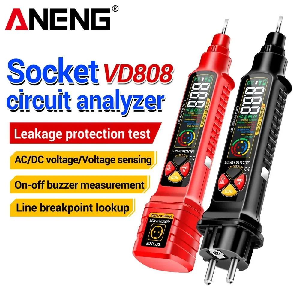 ANENG Circuit Breaker Finders Socket Circuit Analyzer VD808 AC Voltage Tester US/EU Plug Leakage Polarity Leakage Tester Tools
ANENG Circuit Breaker Finders Socket Circuit Analyzer VD808 AC Voltage Tester US/EU Plug Leakage Polarity Leakage Tester Tools
