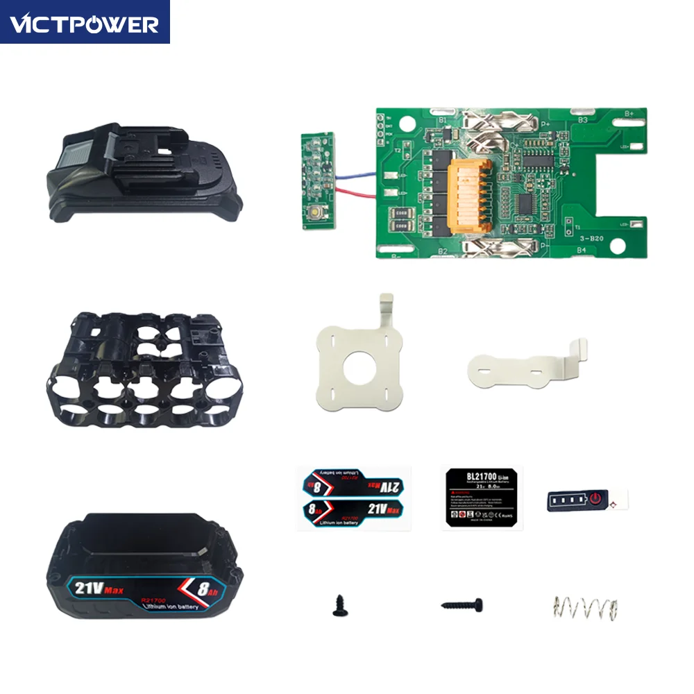 Victpower 18V 5/8/10/12/15Ah battery box +BMS 21700-5/10/15 core is used for Makita 18V electric tool battery BL1840B BL1850B
Victpower 18V 5/8/10/12/15Ah battery box +BMS 21700-5/10/15 core is used for Makita 18V electric tool battery BL1840B BL1850B