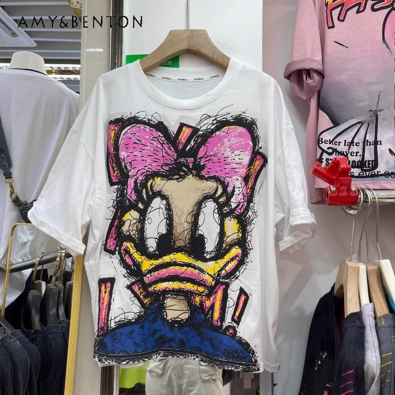 New Y2k Top Heavy Industry Cartoon Pure Cotton Round Neck Short-sleeved Tshirts Loose Women's Summer Kawaii T-shirt Street Style
New Y2k Top Heavy Industry Cartoon Pure Cotton Round Neck Short-sleeved Tshirts Loose Women's Summer Kawaii T-shirt Street Style