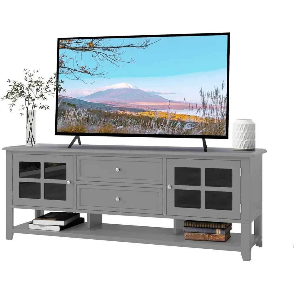 60 TV Stand with Window Pane Glass Door, Storage Cabinet, 2 Drawers & Open Shelf for Living Room or Bedroom
60 TV Stand with Window Pane Glass Door, Storage Cabinet, 2 Drawers & Open Shelf for Living Room or Bedroom