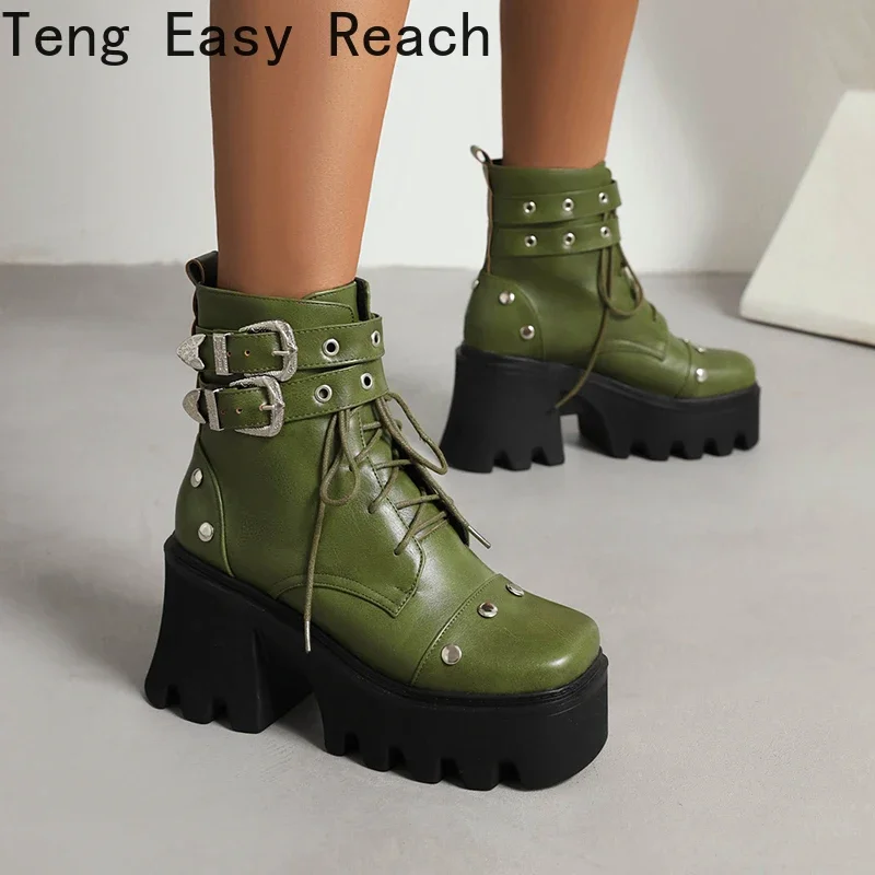 2025 Double Row Metal Belt Buckle High Waterproof Platform Rivet High Shoes Super High Thick Heel Lace Up Women's Ankle Boots
2025 Double Row Metal Belt Buckle High Waterproof Platform Rivet High Shoes Super High Thick Heel Lace Up Women's Ankle Boots