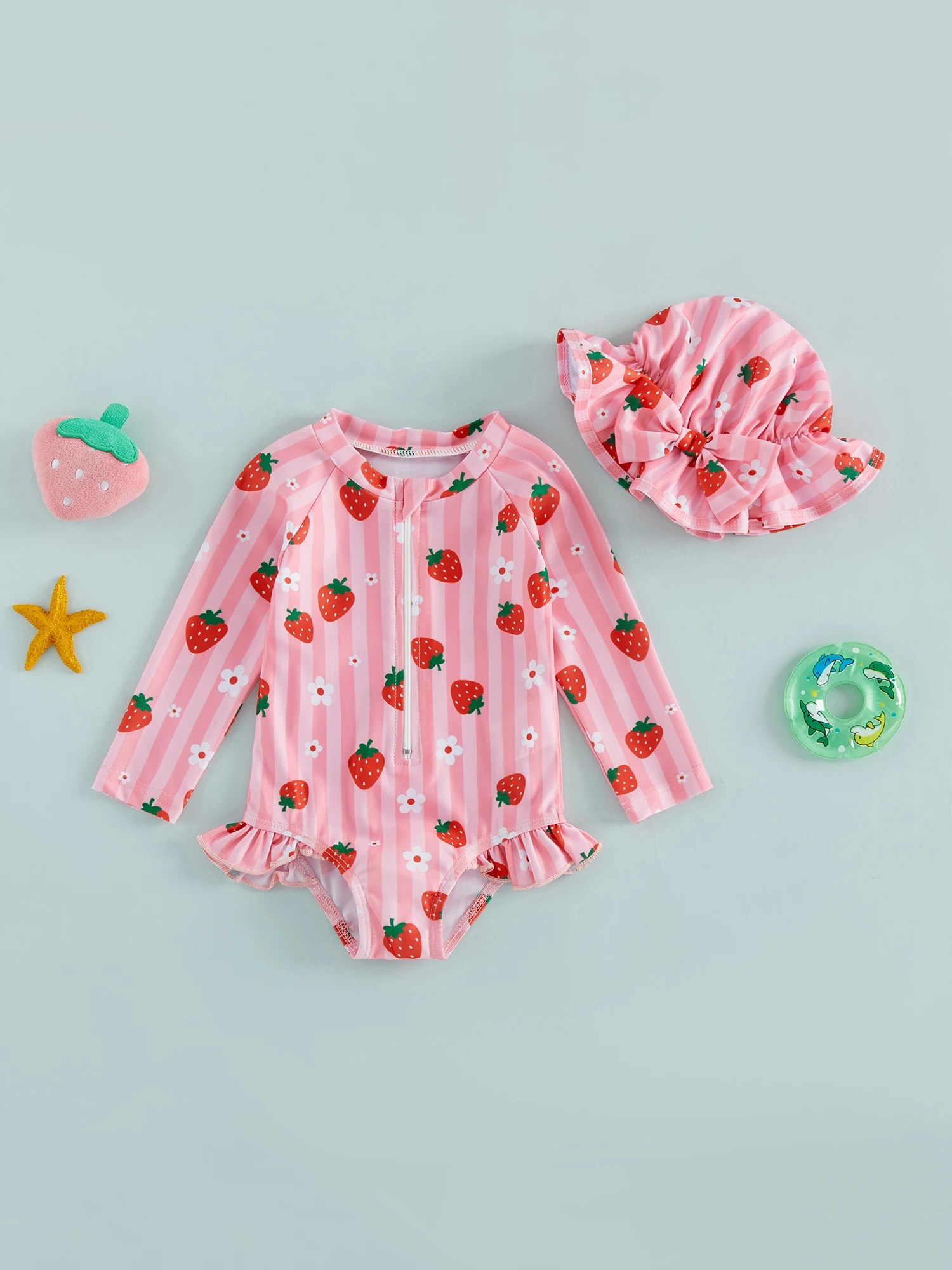 Baby Girl Swimsuit Watermelon Seashell Print Zipper Long Sleeve Bathing Suit with Swim Cap and UV Protection
Baby Girl Swimsuit Watermelon Seashell Print Zipper Long Sleeve Bathing Suit with Swim Cap and UV Protection