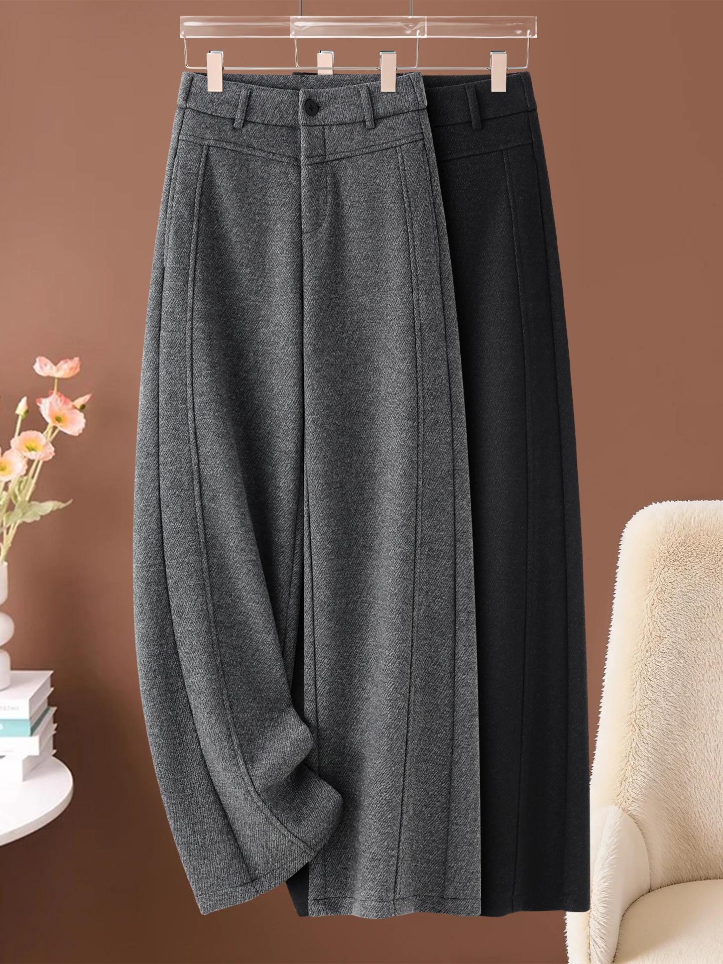 High Waist Fleece Lined Wool Slim Wide Leg Pants Casual Straight Cut Trousers for Women Autumn Winter New Style
High Waist Fleece Lined Wool Slim Wide Leg Pants Casual Straight Cut Trousers for Women Autumn Winter New Style
