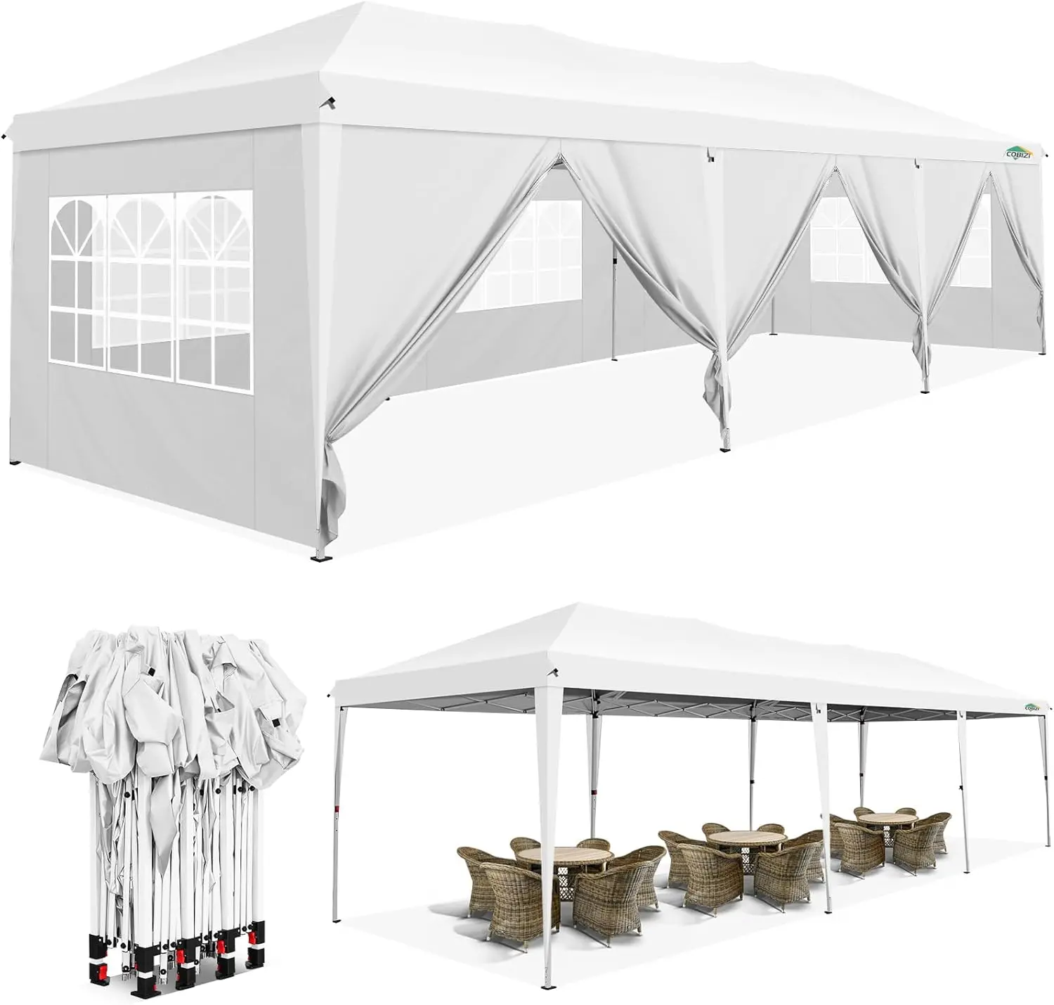 COBIZI 10x30 Pop Up Canopy Tent with 8 Removable Sidewalls Waterproof Commercial Instant Shelter Outdoor Party Tent Portable
COBIZI 10x30 Pop Up Canopy Tent with 8 Removable Sidewalls Waterproof Commercial Instant Shelter Outdoor Party Tent Portable