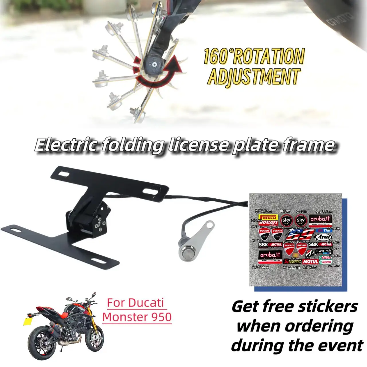 FOR Dcati Monster 950 motorcycle license plate holder, with automatic flipping function. Buy one and get one free.
FOR Dcati Monster 950 motorcycle license plate holder, with automatic flipping function. Buy one and get one free.