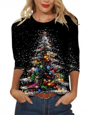 Женская футболка с принтом, свободный топ с круглым вырезом и цветочным принтом, повседневная футболка с рукавом три четверти, модная праздничная рубашка с рисунком для женщин
Женская футболка с принтом, свободный топ с круглым вырезом и цветочным принтом, повседневная футболка с рукавом три четверти, модная праздничная рубашка с рисунком для женщин