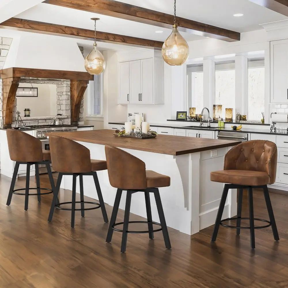 Counter Height Bar Stools Set of 4, 26 Swivel Faux Leather Upholstered Bar Stools with Backs and Metal Legs, Retro Counter Stoo
Counter Height Bar Stools Set of 4, 26 Swivel Faux Leather Upholstered Bar Stools with Backs and Metal Legs, Retro Counter Stoo