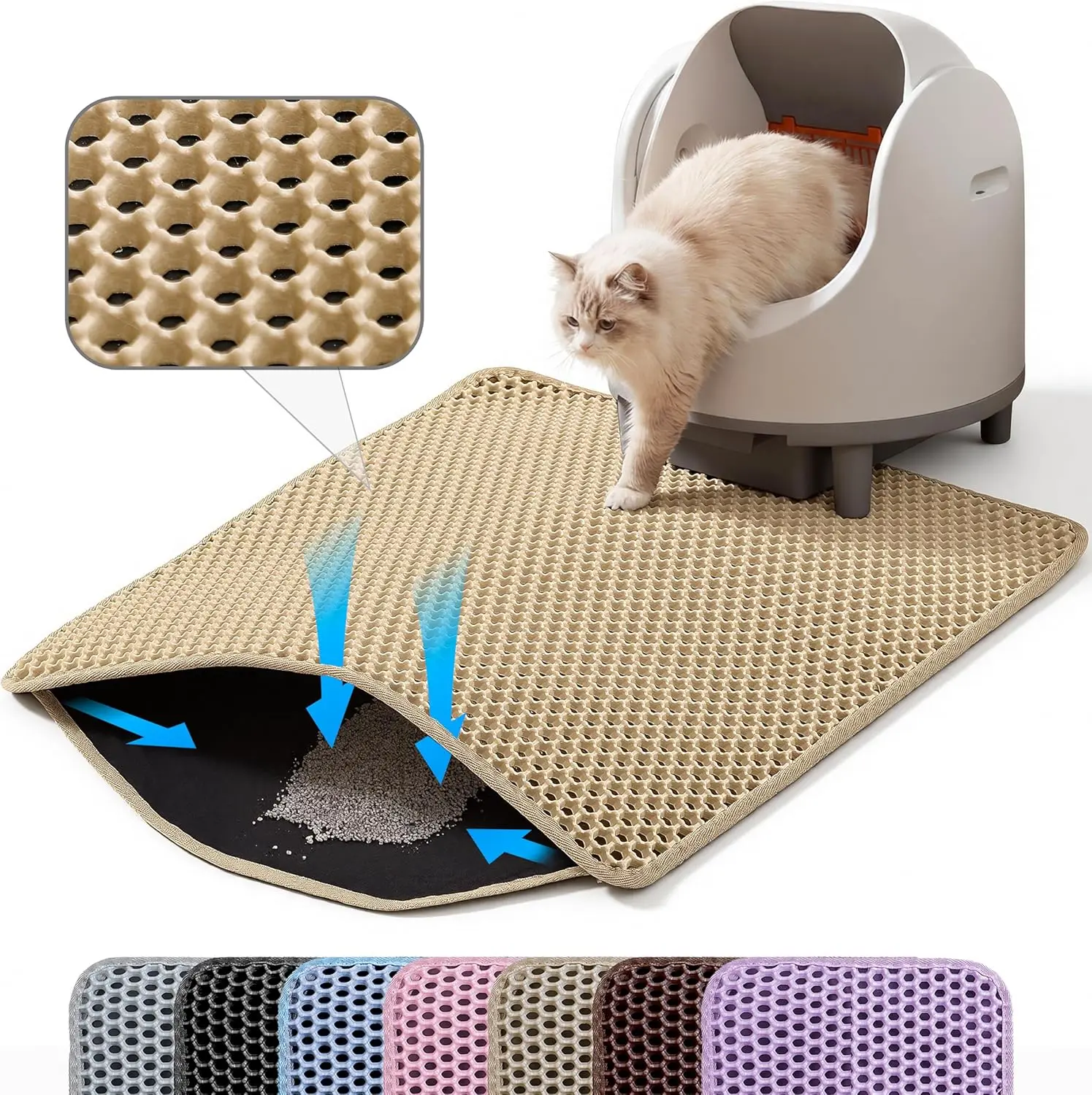 Small Cat Litter Mat, 20x14'' Double Layer Honeycomb, Non Slip Waterproof Urine Proof Litter Trapping Mat for Floor, Beige
Small Cat Litter Mat, 20x14'' Double Layer Honeycomb, Non Slip Waterproof Urine Proof Litter Trapping Mat for Floor, Beige