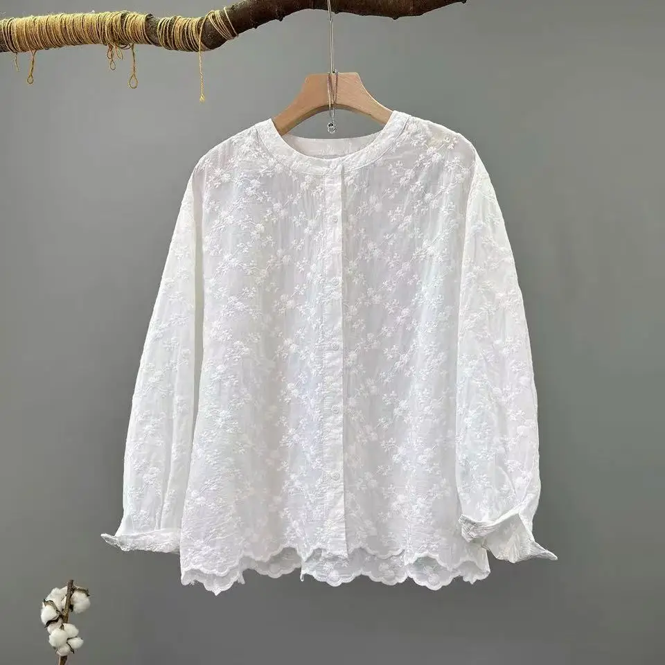 2026 Women's Lace Embroidered Blouse Bohemian Long Sleeve 100% Cotton Shirt Loose Sweet Eyelet Embroidery Summer Top
2026 Women's Lace Embroidered Blouse Bohemian Long Sleeve 100% Cotton Shirt Loose Sweet Eyelet Embroidery Summer Top