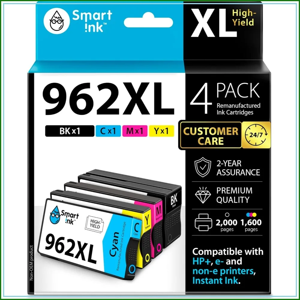 Compatible 962XL Ink Cartridges Combo Pack for HP OfficeJet Pro Printers (Black, Cyan, Magenta, Yellow)
Compatible 962XL Ink Cartridges Combo Pack for HP OfficeJet Pro Printers (Black, Cyan, Magenta, Yellow)