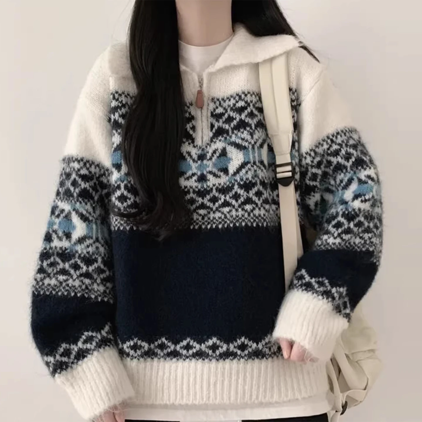 Retro Fair Isle Knitted Sweater Women's Autumn Winter Lazy Sle Color Blo Soft Cozy f Zipper Collar Pullover Long Sve
Retro Fair Isle Knitted Sweater Women's Autumn Winter Lazy Sle Color Blo Soft Cozy f Zipper Collar Pullover Long Sve