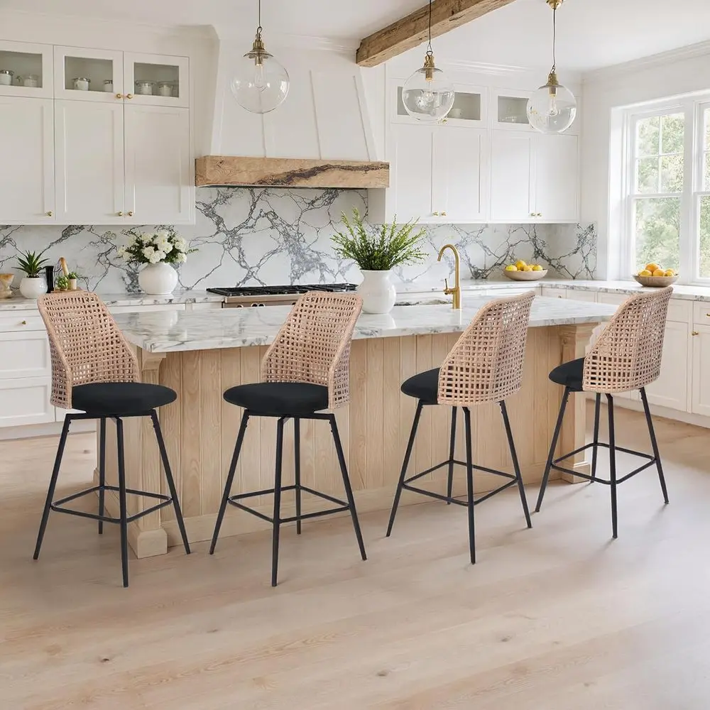 Rattan Bar Stools Set of 4, Modern Counter Height with Woven Back and Metal Legs, Boho Style Island Chairs with Chenille Cushion
Rattan Bar Stools Set of 4, Modern Counter Height with Woven Back and Metal Legs, Boho Style Island Chairs with Chenille Cushion