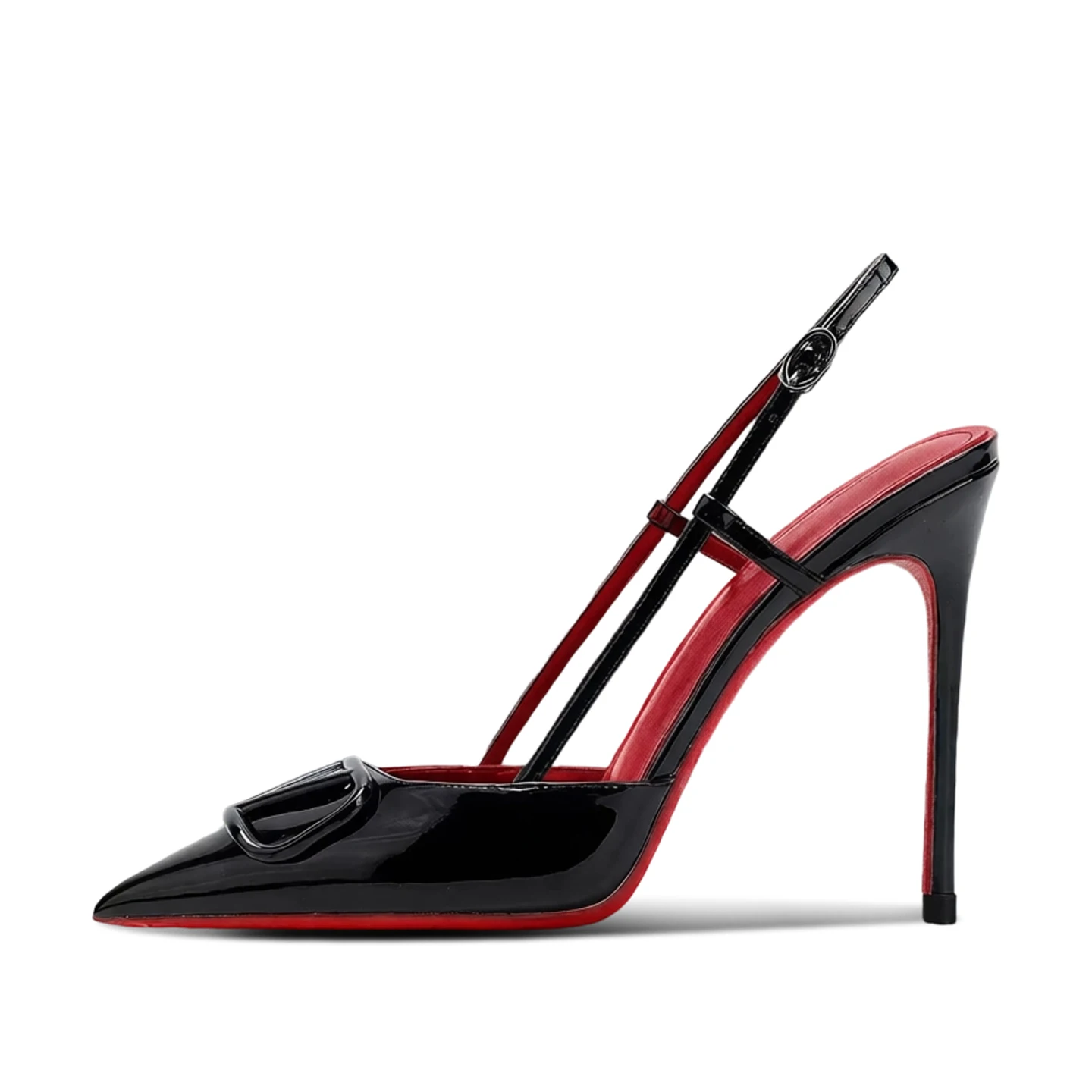 2026 New French Style Pointed Toe V-Buckle Red Bottom Pumps - Black Fine Stiletto Heels with Open Back
2026 New French Style Pointed Toe V-Buckle Red Bottom Pumps - Black Fine Stiletto Heels with Open Back