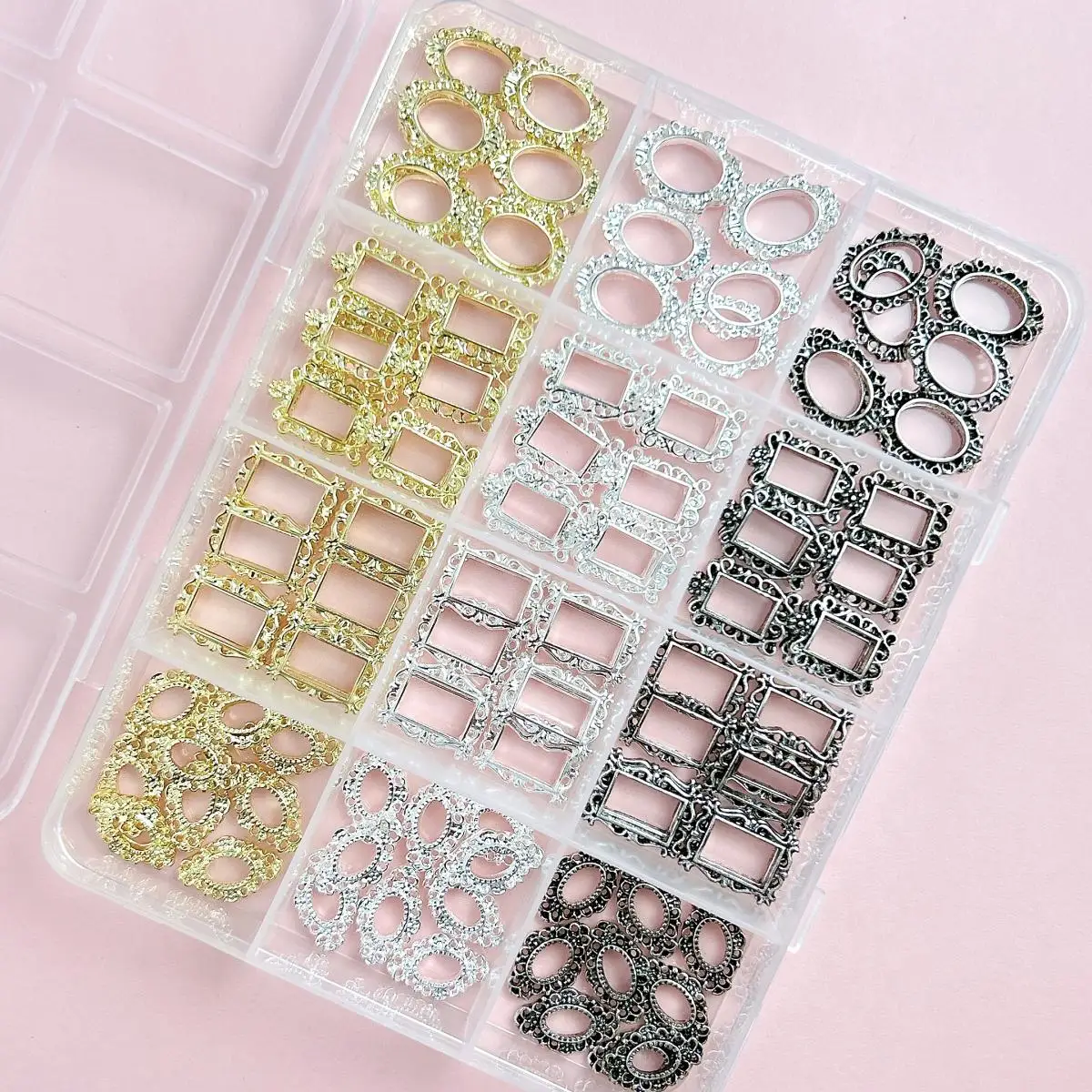 1 Box Exquisite 3D Alloy Frame Nail Charms 3 Colors 4 Styles Mini Picture Frame Nail Art Decoration Manicure DIY Accessories
1 Box Exquisite 3D Alloy Frame Nail Charms 3 Colors 4 Styles Mini Picture Frame Nail Art Decoration Manicure DIY Accessories