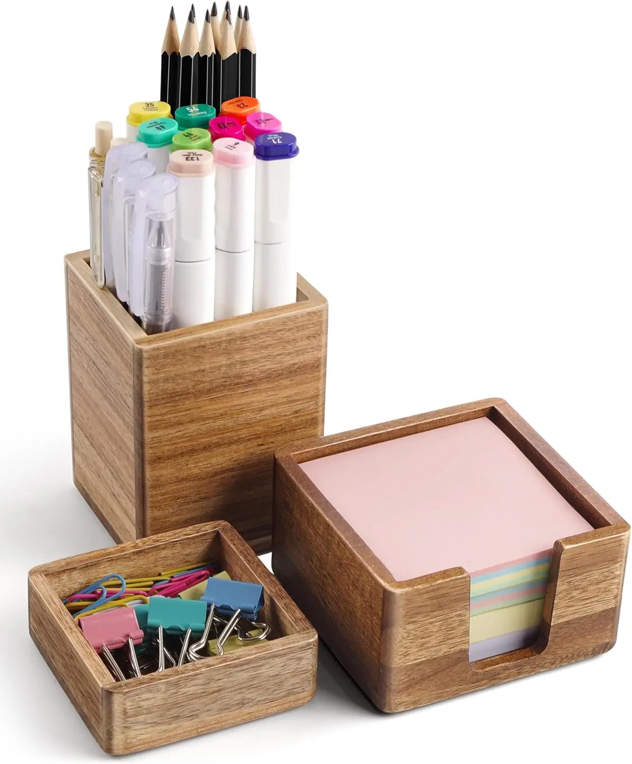Acacia Wood Desk Organizer Set: Pen Holder, Notes & Clip Storage, 3-Piece Office Accessories
Acacia Wood Desk Organizer Set: Pen Holder, Notes & Clip Storage, 3-Piece Office Accessories