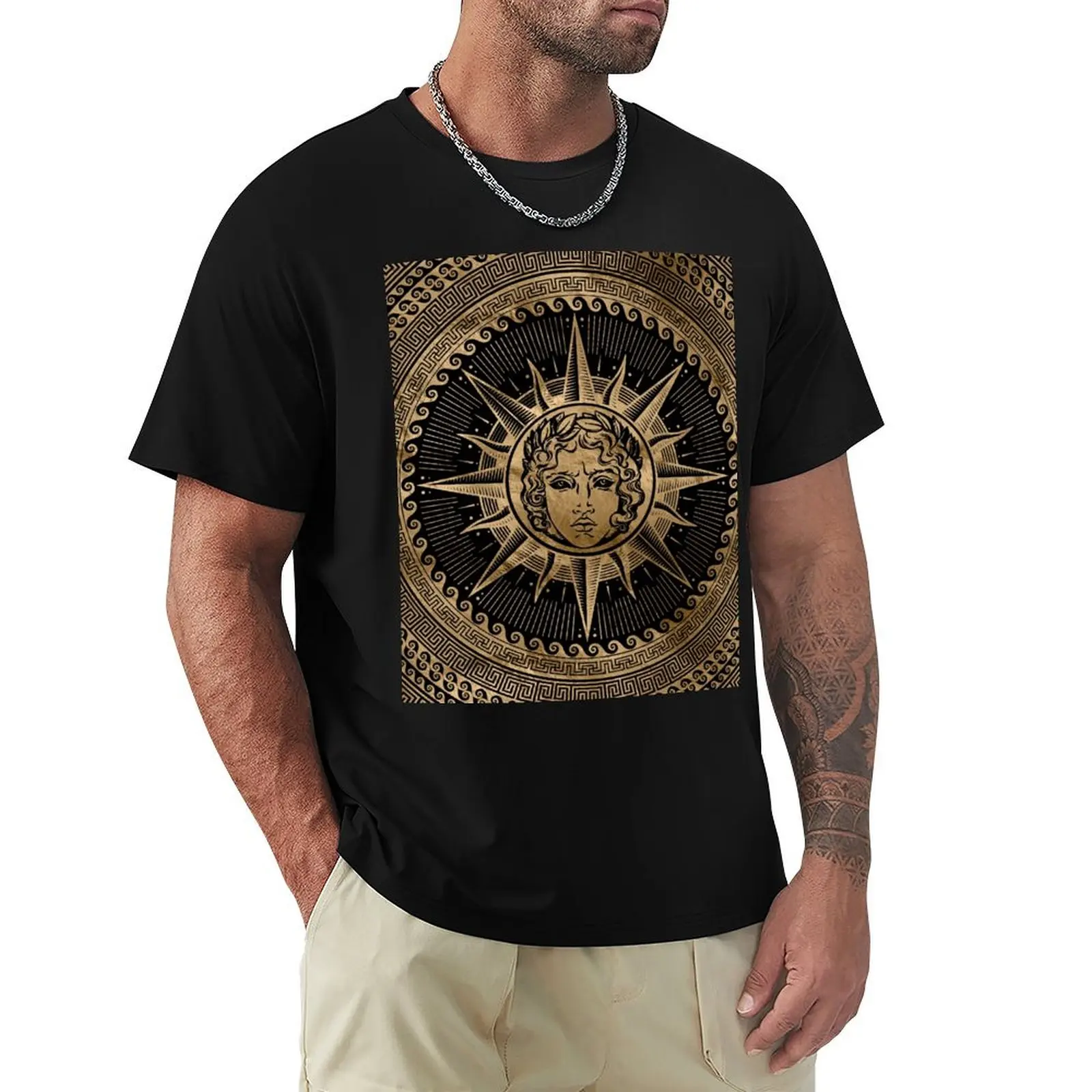 Golden Apollo Sun God on Greek Key Ornament T-Shirt tops customs design your own mens t shirts casual stylish
Golden Apollo Sun God on Greek Key Ornament T-Shirt tops customs design your own mens t shirts casual stylish