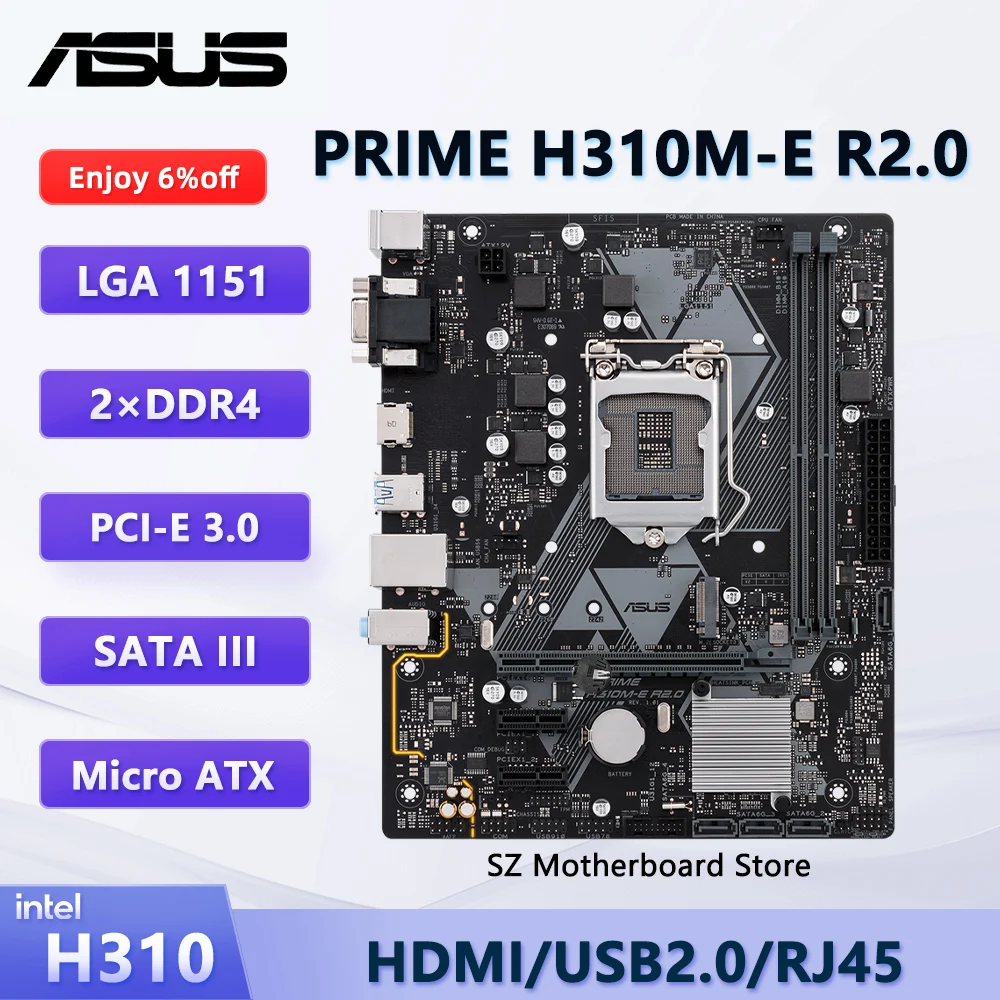 ASUS PRIME H310M-E R2.0 H310 Motherboard LGA 1151 Support I7-8700K I5-8500 I3-8100 I9-9900K CPU DDR4 USB3.1 Gen1 M.2 Micro ATX
ASUS PRIME H310M-E R2.0 H310 Motherboard LGA 1151 Support I7-8700K I5-8500 I3-8100 I9-9900K CPU DDR4 USB3.1 Gen1 M.2 Micro ATX