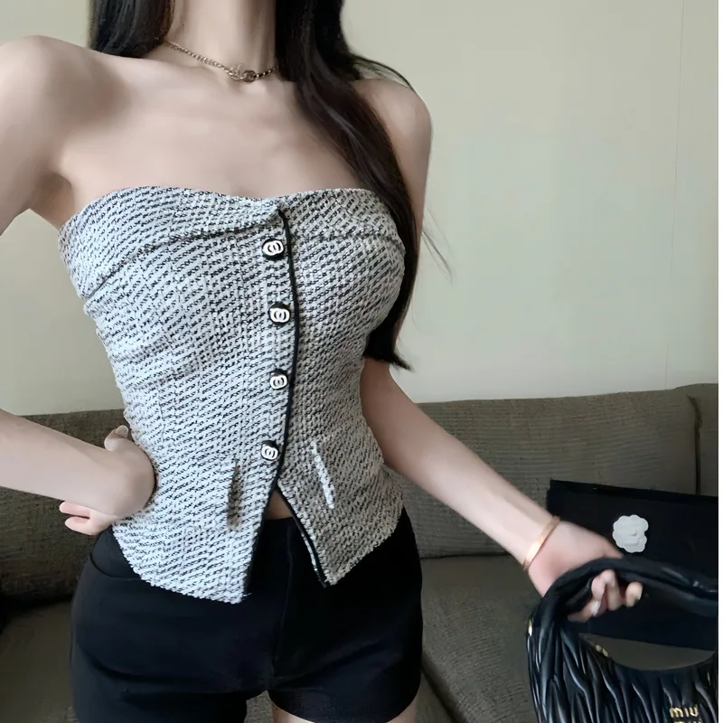 Sexy Slimming Strapless Crop Top Women Summer Pure Desire Style Hot Girl One Shoulder Vest Waist Cinching Design Striped Pattern
Sexy Slimming Strapless Crop Top Women Summer Pure Desire Style Hot Girl One Shoulder Vest Waist Cinching Design Striped Pattern