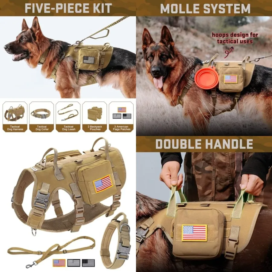 Tactical Dog Harness for Large Dogs, Tactical Dog Collar with Bungee Leash Set, No Pull Military Dog Harness for Walking Traini
Tactical Dog Harness for Large Dogs, Tactical Dog Collar with Bungee Leash Set, No Pull Military Dog Harness for Walking Traini