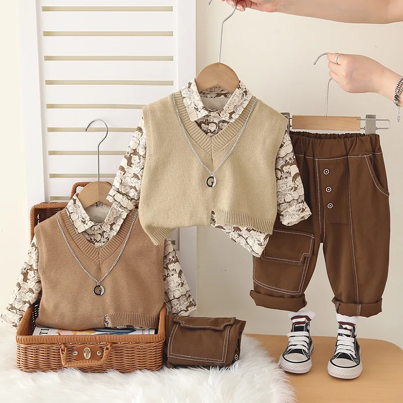 Boys Clothes Sets Spring Autumn Children Woolen Jersey Sweaters Vest Shirts Pants 3pcs Fashion Suit For Baby Outfits Kids 3 4 5Y
Boys Clothes Sets Spring Autumn Children Woolen Jersey Sweaters Vest Shirts Pants 3pcs Fashion Suit For Baby Outfits Kids 3 4 5Y