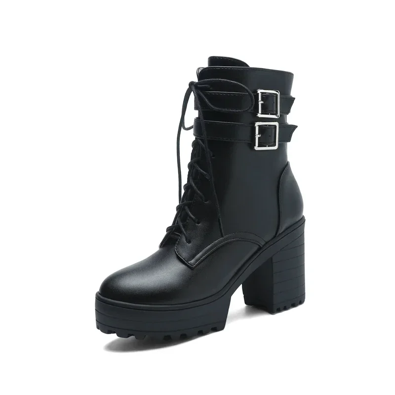 Pure White Lace-up Women Ankle Motorcycle Boots Cross-tied Chunky High Heels Platform Boots for Ladies Bucklet Strap Punk Goth
Pure White Lace-up Women Ankle Motorcycle Boots Cross-tied Chunky High Heels Platform Boots for Ladies Bucklet Strap Punk Goth