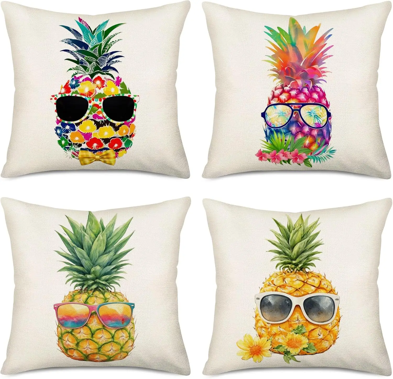 4Pcs Summer Pineapple Throw Pillow Covers Sunglasses Floral Watercolor Tropical Cushion Cases for Living Room Sofa Bedroom Beach
4Pcs Summer Pineapple Throw Pillow Covers Sunglasses Floral Watercolor Tropical Cushion Cases for Living Room Sofa Bedroom Beach