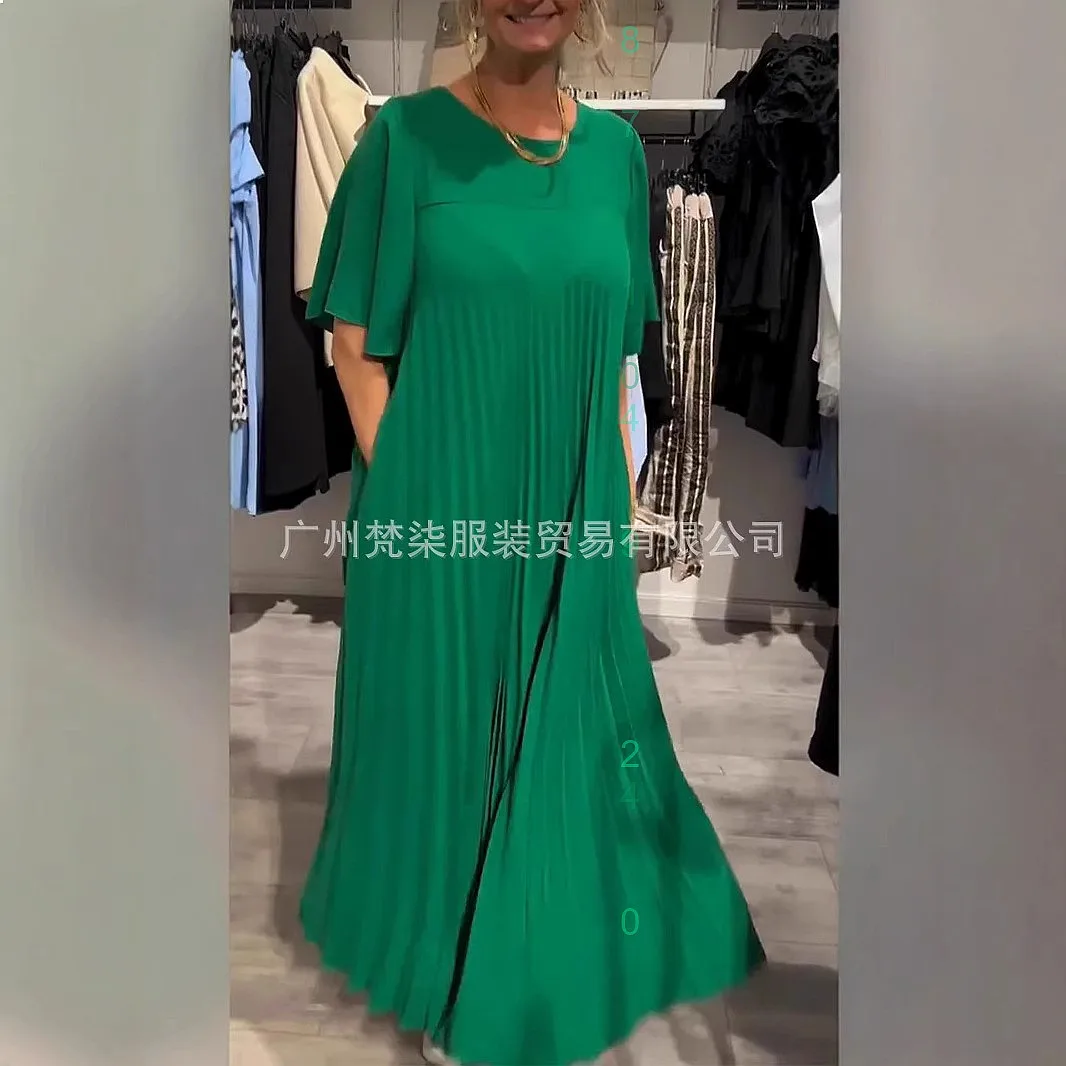 Pure Color Plain Crew Neck Pleated Loose Casual Long Dress Dresses for Spring Summer
Pure Color Plain Crew Neck Pleated Loose Casual Long Dress Dresses for Spring Summer