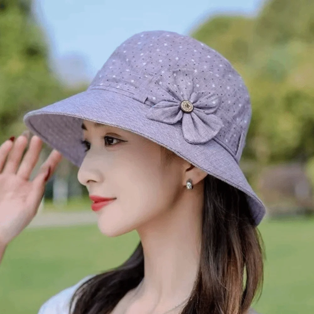 Wide Brim Bow Fisherman Hat Button Thin Bucket Hat Cloth Material All-matching Design Elderly People's Large Brim Cap Garden Use
Wide Brim Bow Fisherman Hat Button Thin Bucket Hat Cloth Material All-matching Design Elderly People's Large Brim Cap Garden Use