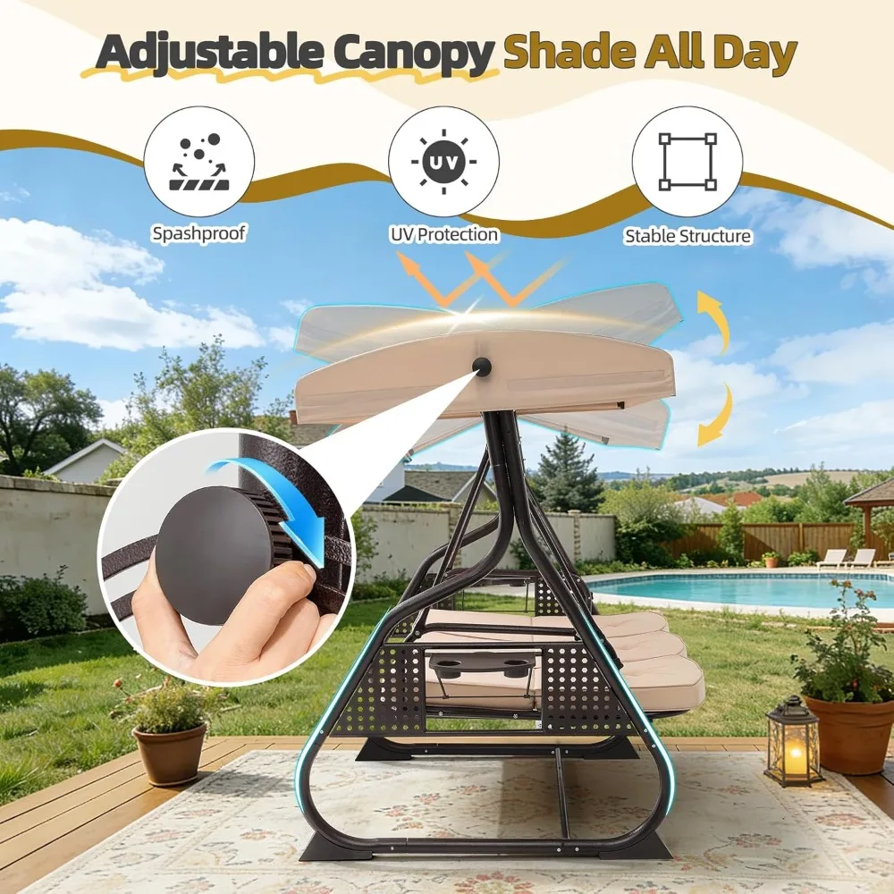 3 Seat Outdoor Porch Patio Swing with Adjustable Canopy& Backrest,Outdoor Swing for Adults,3 in 1 Convertible Swing, Customized
3 Seat Outdoor Porch Patio Swing with Adjustable Canopy& Backrest,Outdoor Swing for Adults,3 in 1 Convertible Swing, Customized