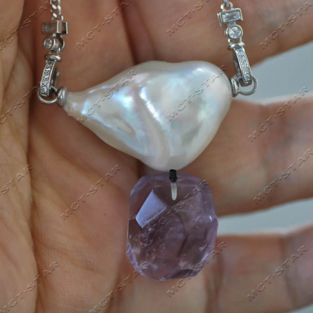 Z14611 30mm 100% Natural Real Purple Faceted Amethyst White Baroque Keshi Pearl Pendant Chain
Z14611 30mm 100% Natural Real Purple Faceted Amethyst White Baroque Keshi Pearl Pendant Chain