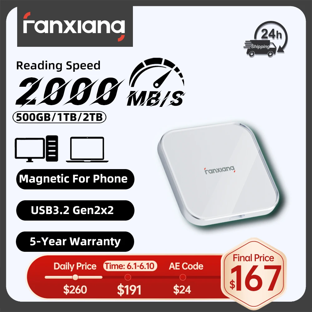 Fanxiang PS2005 Portable External SSD 2000MB/s 1TB/2TB Magnetic Hard Disk USB3.2 Gen2x2 Solid State Drive For Phone Windows PC
Fanxiang PS2005 Portable External SSD 2000MB/s 1TB/2TB Magnetic Hard Disk USB3.2 Gen2x2 Solid State Drive For Phone Windows PC