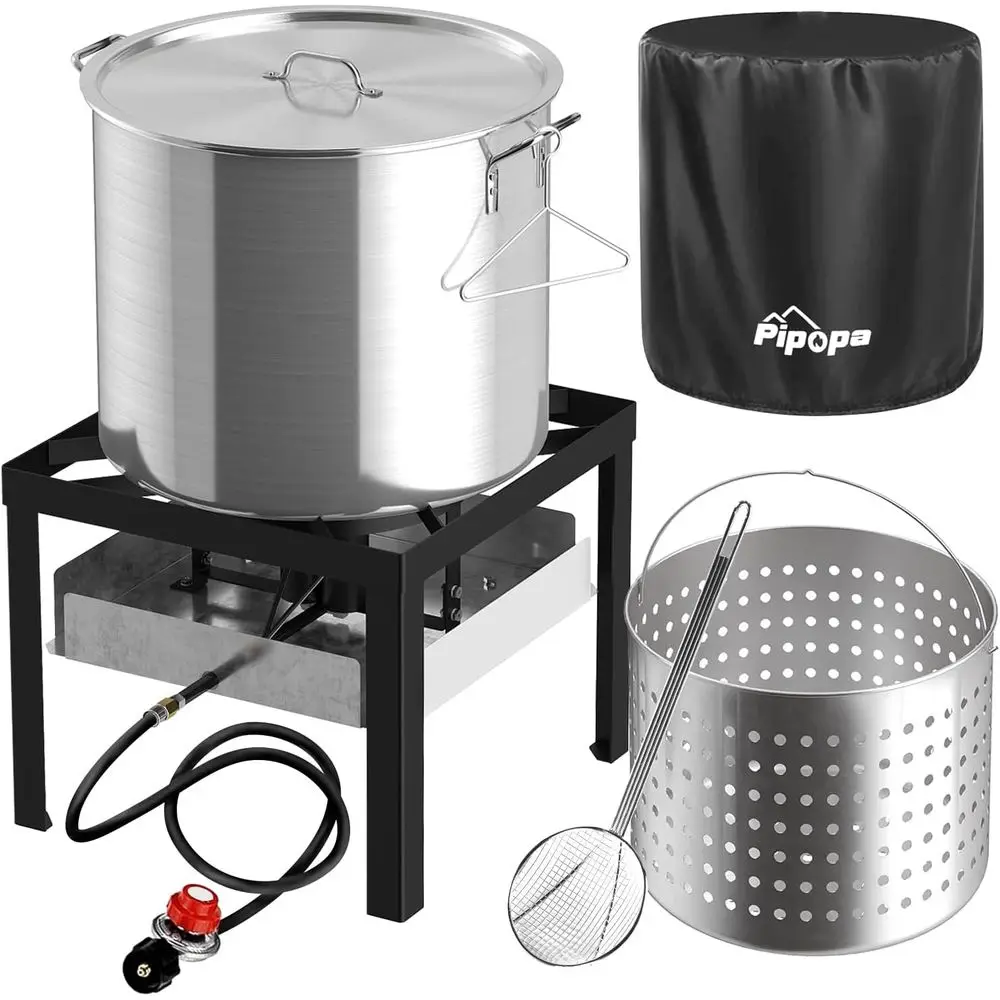 Propane Seafood Boiling Kit with Dustproof Lid and Skimmer, 110,000 BTU Burner, CSA Certified Regulator
Propane Seafood Boiling Kit with Dustproof Lid and Skimmer, 110,000 BTU Burner, CSA Certified Regulator