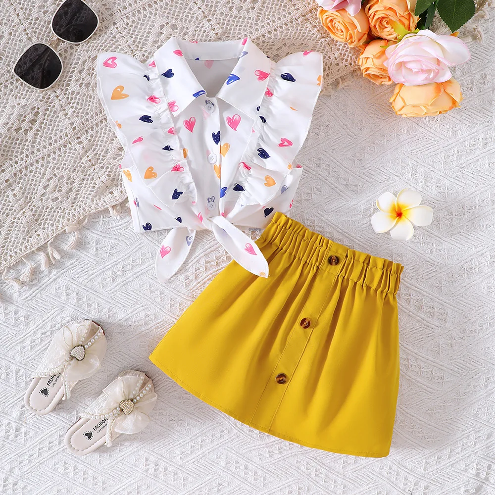 2025 Summer Child Clothes Sets Sleeveless Ruffles Print Heart Tops Yellow Skirts 2 Piece Sets Girls Clothes Sets 2-7T
2025 Summer Child Clothes Sets Sleeveless Ruffles Print Heart Tops Yellow Skirts 2 Piece Sets Girls Clothes Sets 2-7T