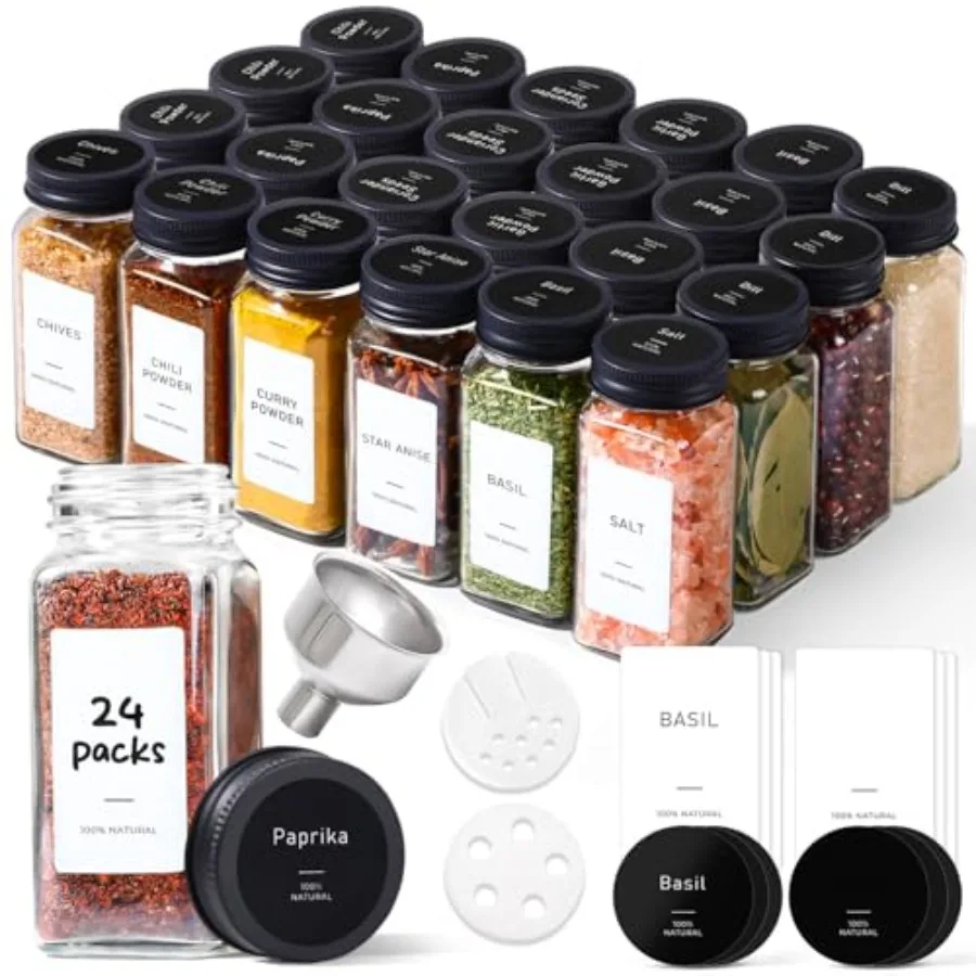 Aesthetic Minimalist Glass Spice Jars with Labels, 24Pcs 4oz Empty Spice Containers with 93 Labels, Metal Funnel, Extra Shaker
Aesthetic Minimalist Glass Spice Jars with Labels, 24Pcs 4oz Empty Spice Containers with 93 Labels, Metal Funnel, Extra Shaker