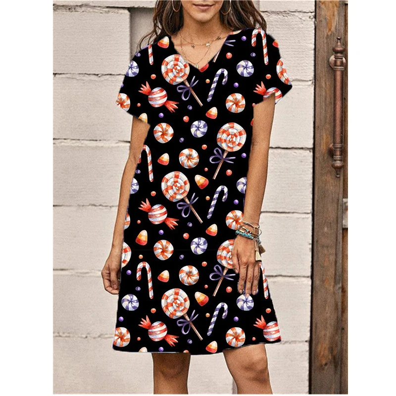 Fashion Sweet Cartoon Candy Print Women Dress New Summer Sexy V-neck Loose Mini Dress Street Casual Female A-Line Dress Vestidos
Fashion Sweet Cartoon Candy Print Women Dress New Summer Sexy V-neck Loose Mini Dress Street Casual Female A-Line Dress Vestidos