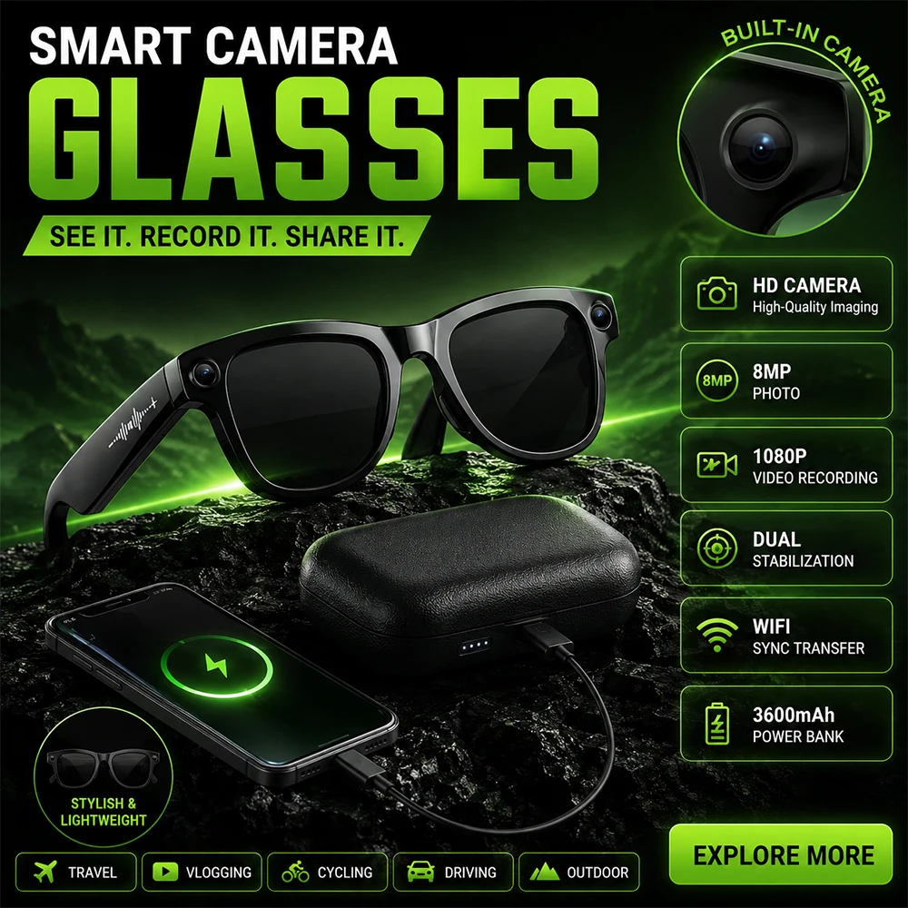 2026 AI Smart Glasses 1080P HD Camera Video Recorder Voice Translation Wireless Audio WiFi Sync Touch Eyewear for Travel Men Use
2026 AI Smart Glasses 1080P HD Camera Video Recorder Voice Translation Wireless Audio WiFi Sync Touch Eyewear for Travel Men Use