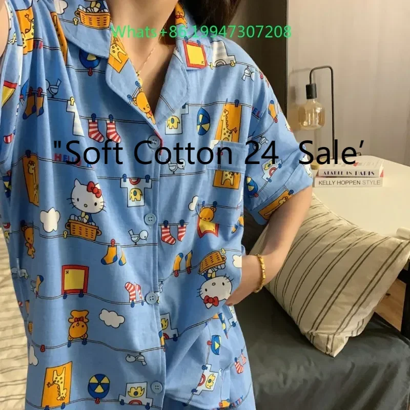 Summer new blue lapel pure cotton cartoon Hello Kitty pajamas women's sweet short-sleeved shorts loungewear two-piece set
Summer new blue lapel pure cotton cartoon Hello Kitty pajamas women's sweet short-sleeved shorts loungewear two-piece set